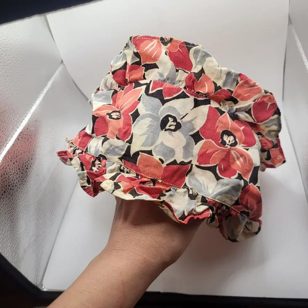 Antique Vintage Cotton Floral Patterned Fabric Bonnet 11in dia